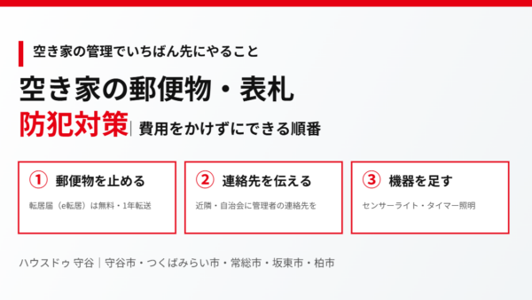 空き家の郵便物・表札・防犯対策｜費用をかけずにできる順番と管理不全空家のリスク【2026年】