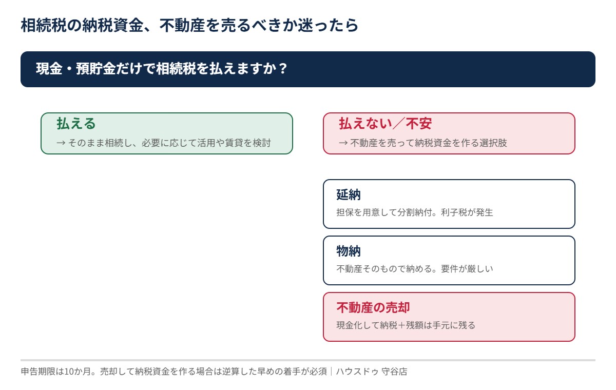 相続税の納税資金と不動産売却の判断フロー図｜ハウスドゥ守谷