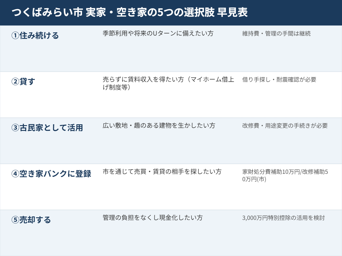 つくばみらい市 実家 空き家 5つの選択肢 早見表