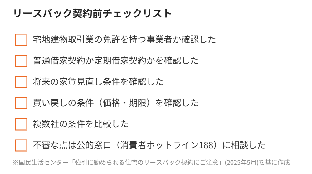 リースバック契約前チェックリスト｜守谷市の不動産相談