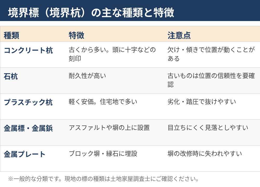 境界標(境界杭)の種類と特徴の比較|守谷市の境界線・土地売却|ハウスドゥ 守谷